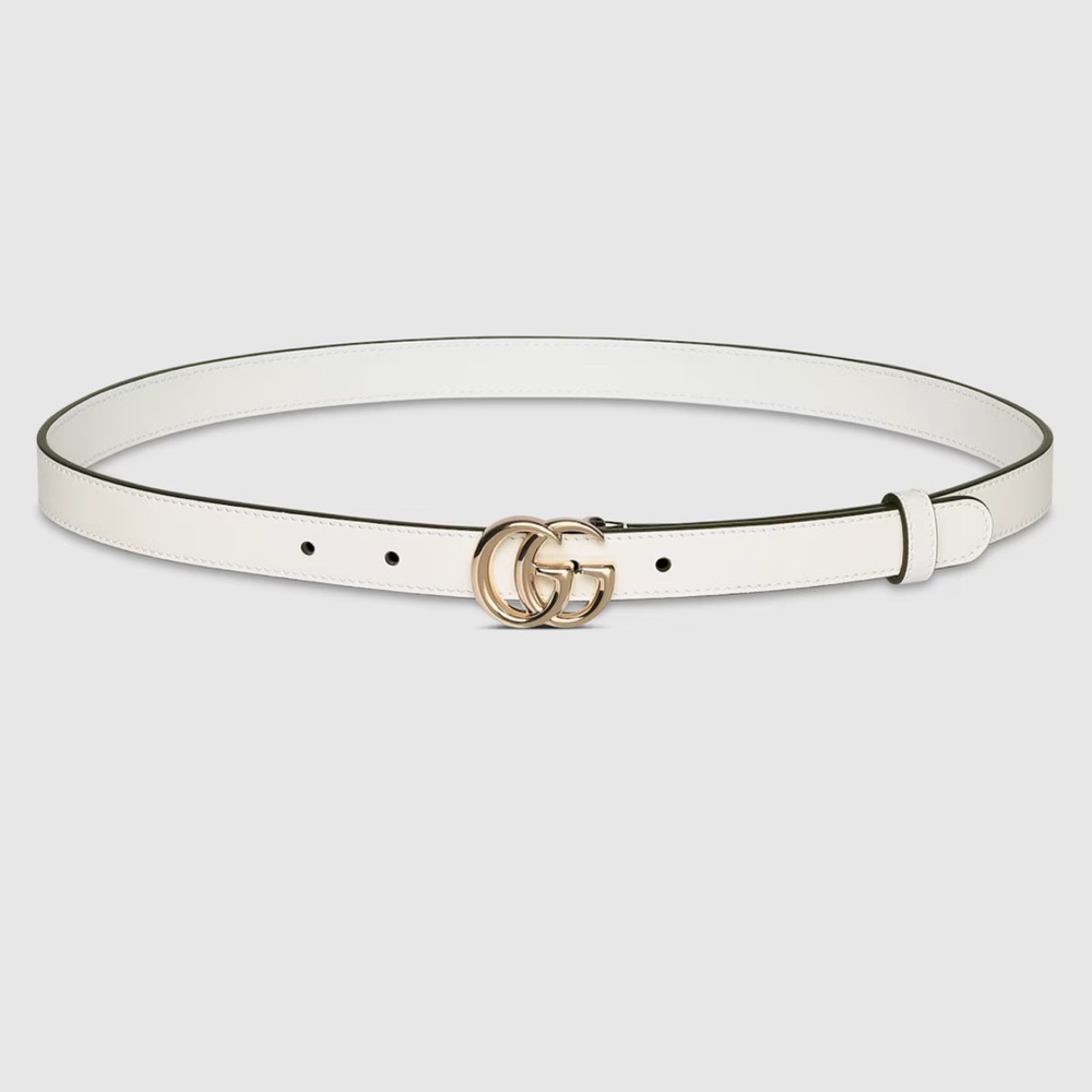 Gucci White Leather Thin Belt